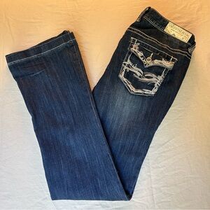 Amethyst Jeans Sz 11 Dark Wash Daisy Embroidered Detail Western Country Low Rise